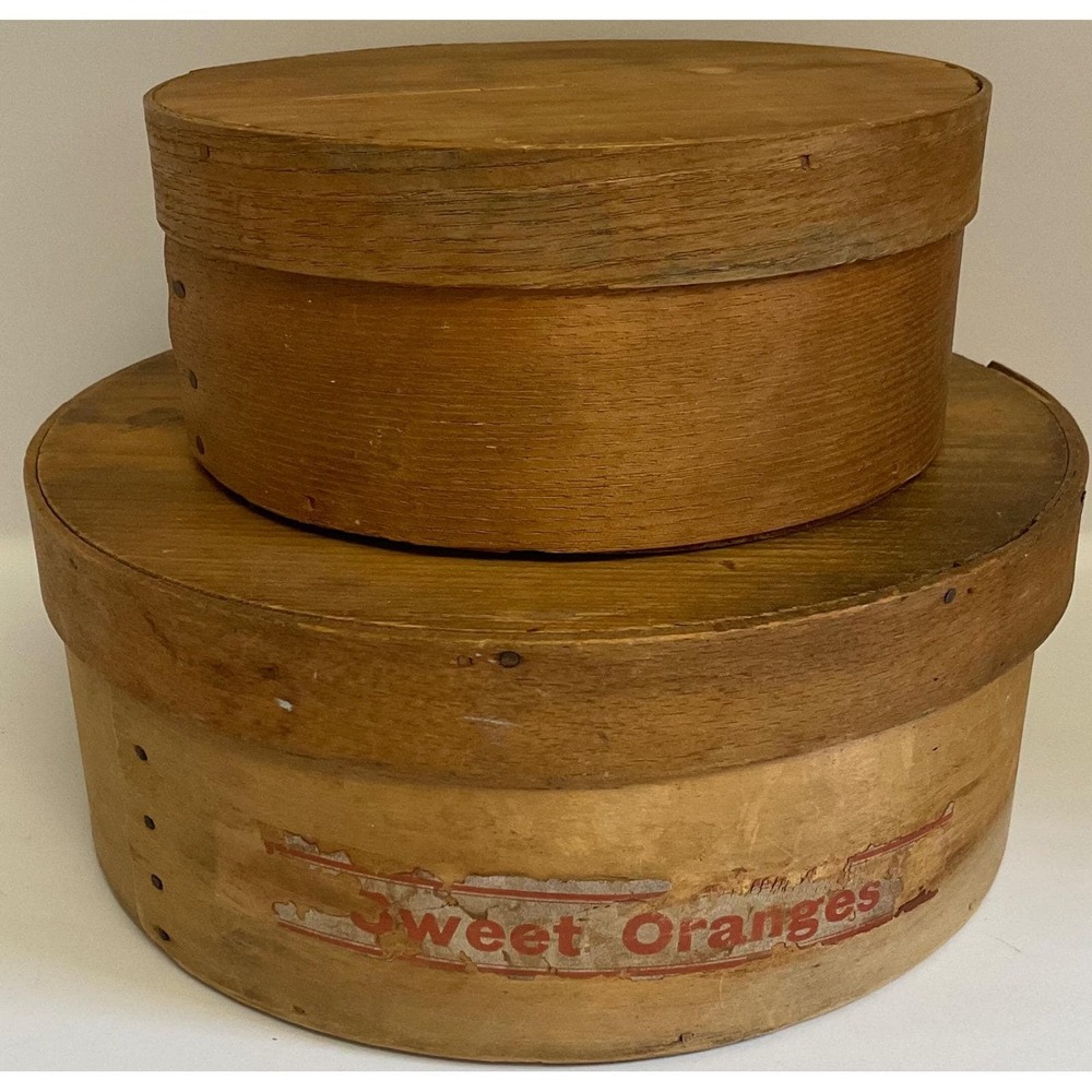 Antique Wooden Pantry Boxes Stackable Nesting Sweet Oranges Label Set of 2